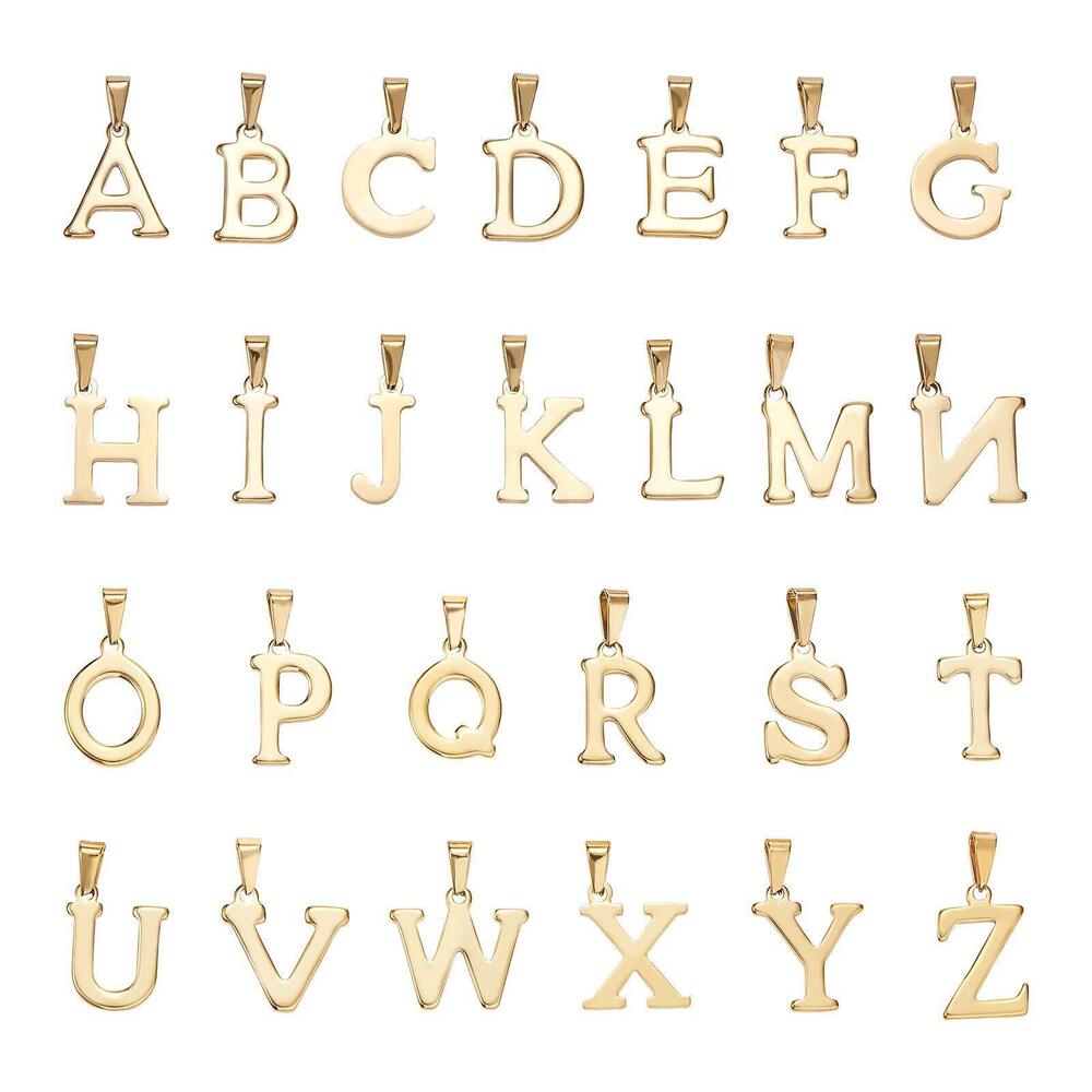 9784 26 Pcs Stainless Steel Gold Plated Alphabet Pendants Initial Letter